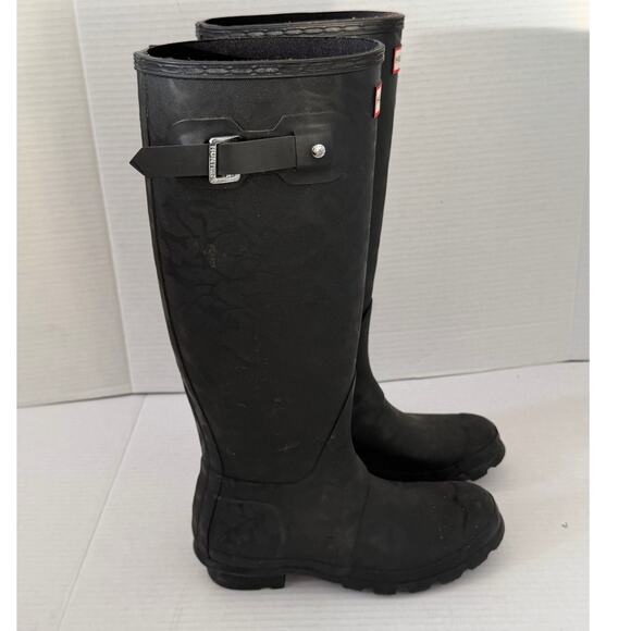 Women's Hunter Black Textured Pattern Tall Rain Boots Size Us 5 - Picture 5 of 8